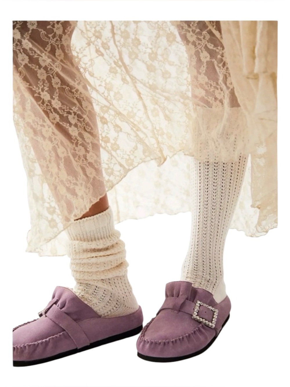 Free People After Riding Mules Lavender Suede Shearling Size 8 - Picture 3 of 9